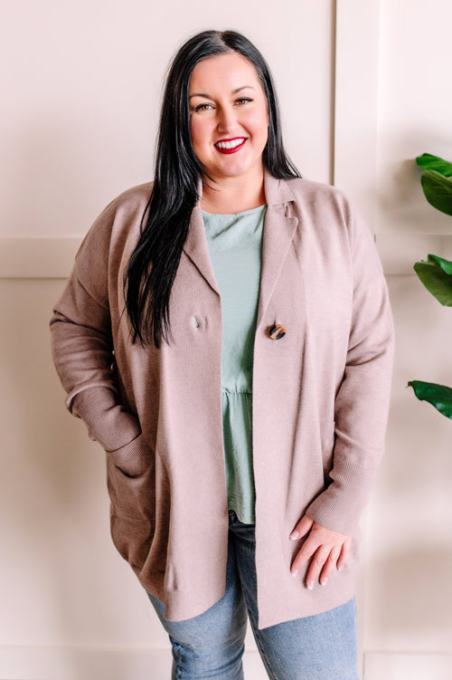 Taupe Button Boyfriend Cardigan - Maple Row Boutique 