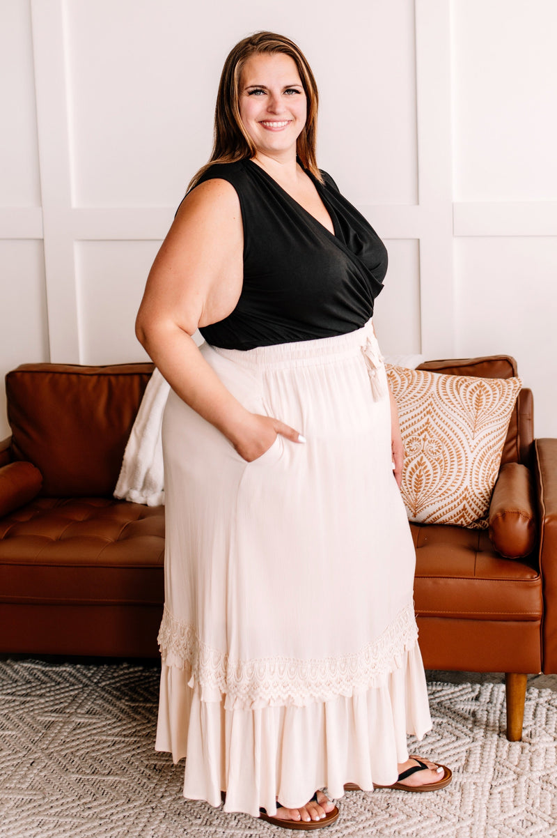 Bohemian Lace Maxi Skirt in Soft Beige - Maple Row Boutique 