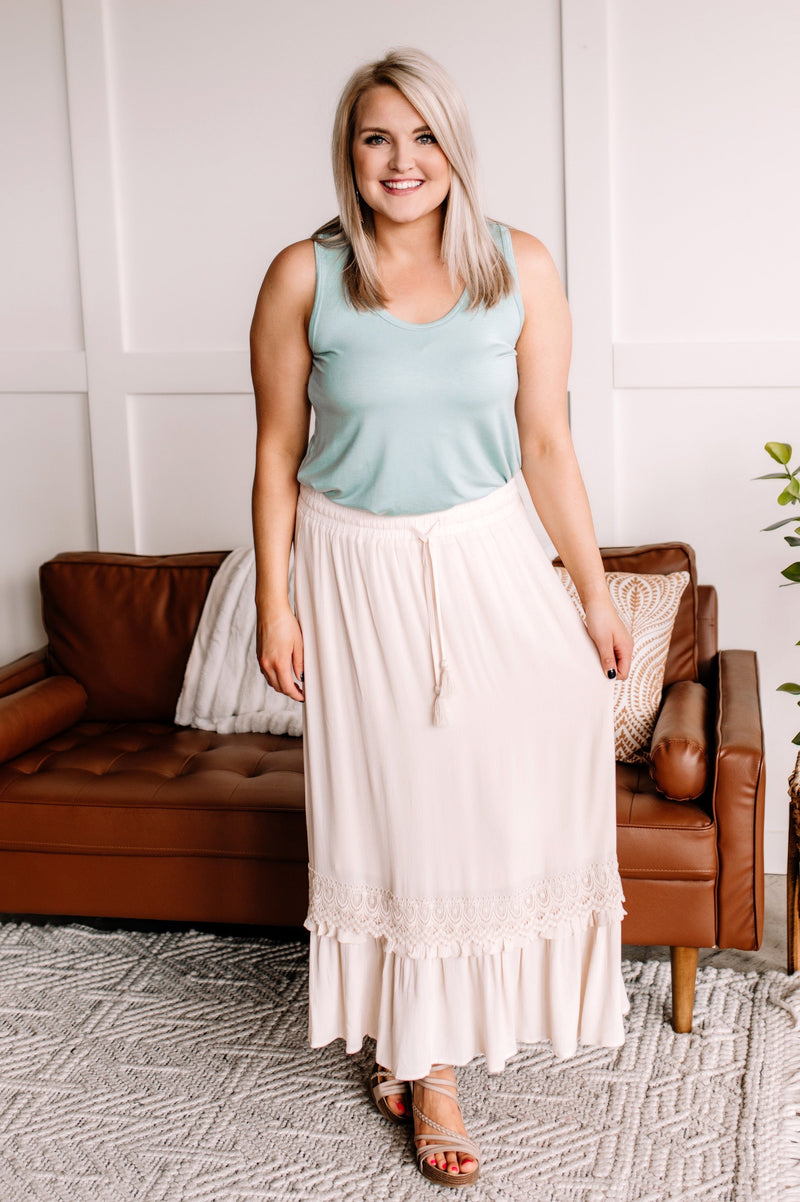 Bohemian Lace Maxi Skirt in Soft Beige - Maple Row Boutique 