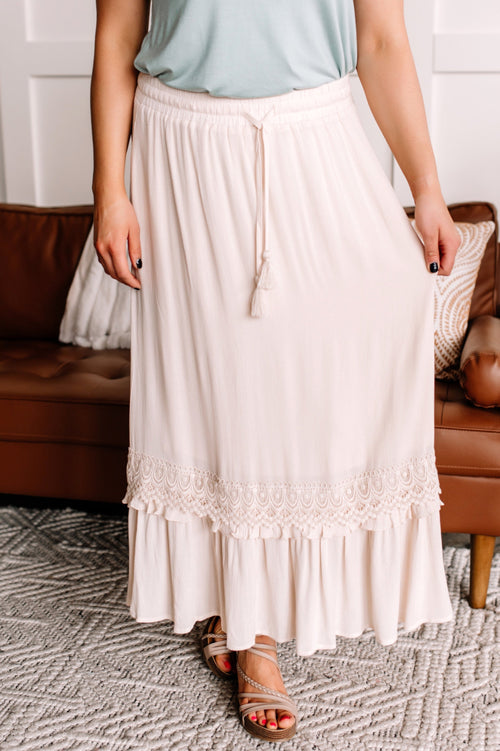 Bohemian Lace Maxi Skirt in Soft Beige - Maple Row Boutique 