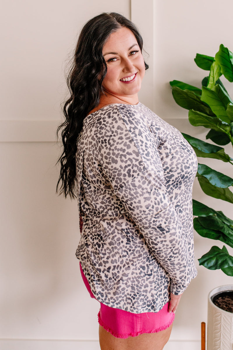 Snow Leopard Wrap Back Detail Top - Maple Row Boutique 