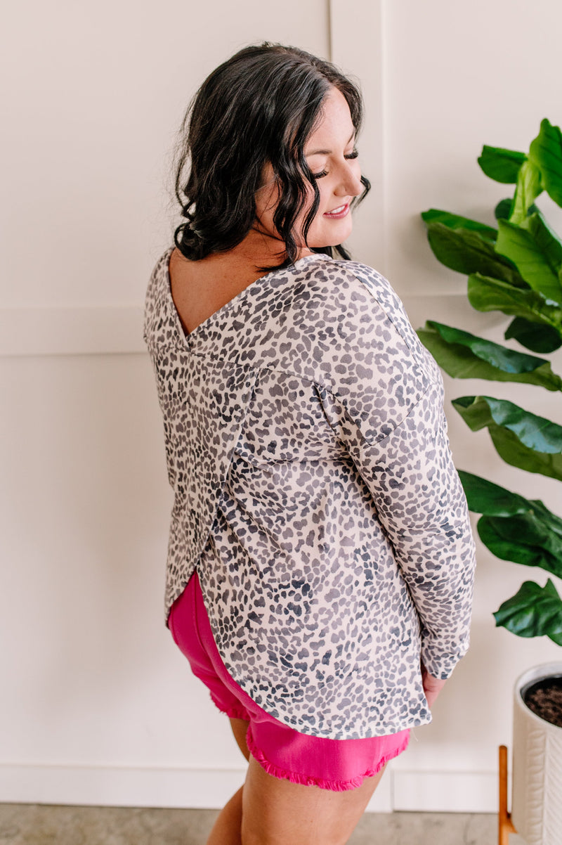 Snow Leopard Wrap Back Detail Top - Maple Row Boutique 