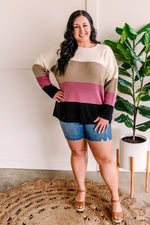 Ivory, Mocha, Berry, & Black Color Block Sweater - Maple Row Boutique 