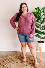 Berry Cashmere Hoodie With Animal Print Lace Up Detail - Maple Row Boutique 