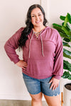 Berry Cashmere Hoodie With Animal Print Lace Up Detail - Maple Row Boutique 
