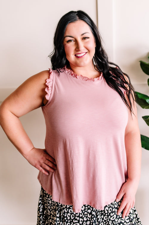 Pretty in Pink Ruffle Trim Sleeveless Top - Maple Row Boutique 
