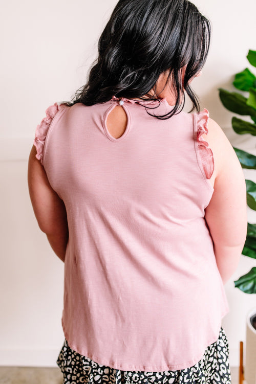 Pretty in Pink Ruffle Trim Sleeveless Top - Maple Row Boutique 