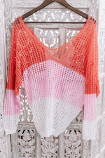 A Sherbet Colorblock Scoop V Neck Twist Back Sweater - Maple Row Boutique 