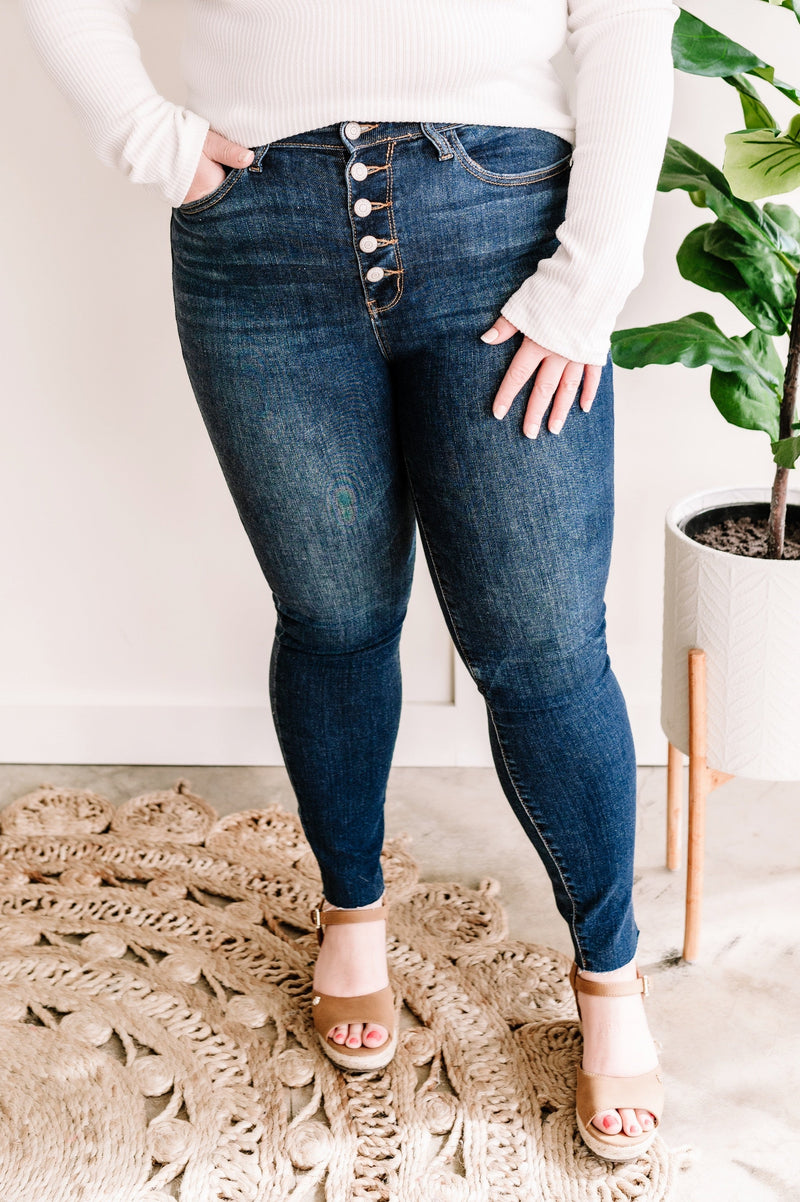 Dark Wash Button Fly Cut Off Jeans by Judy Blue - Maple Row Boutique 
