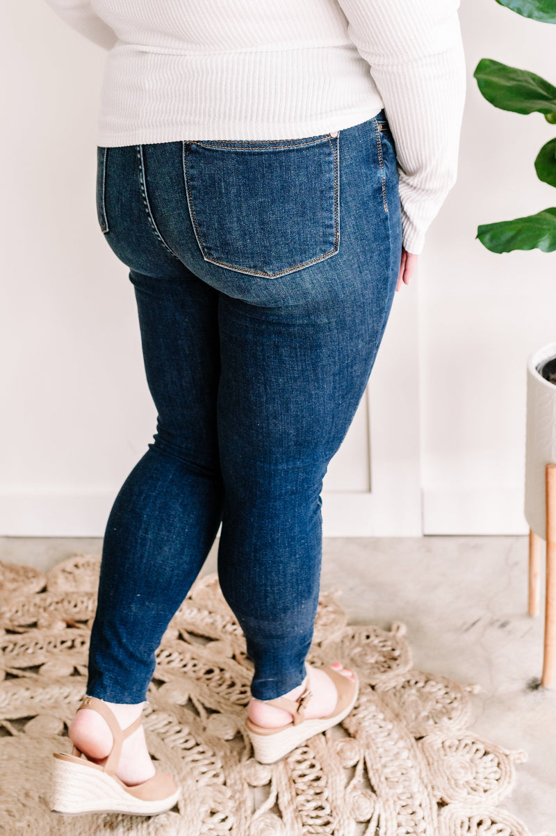 Dark Wash Button Fly Cut Off Jeans by Judy Blue - Maple Row Boutique 