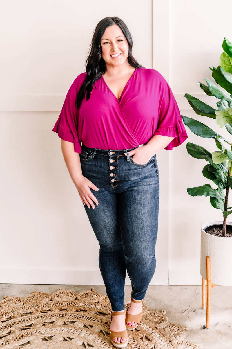 Dark Wash Button Fly Cut Off Jeans by Judy Blue - Maple Row Boutique 