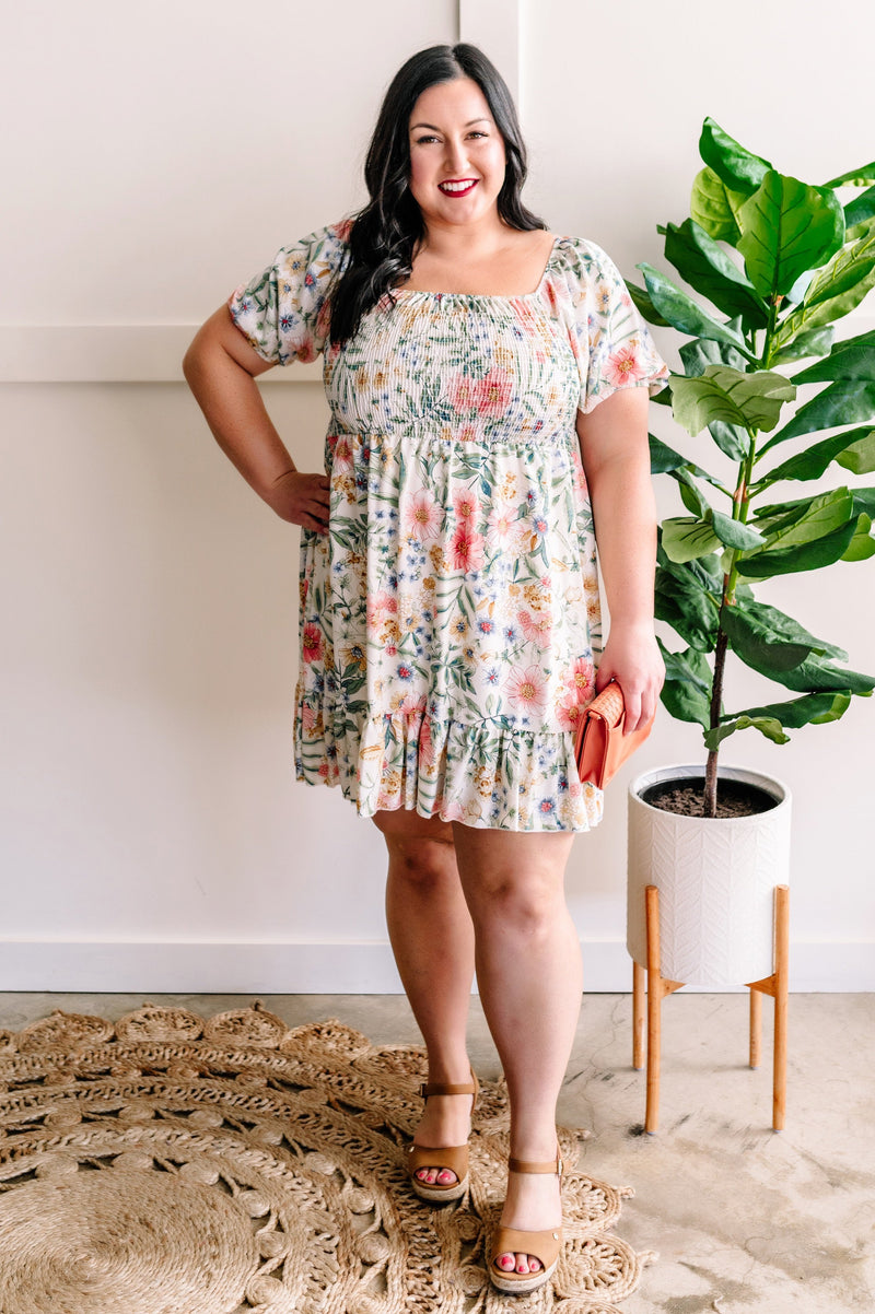 Tea Time Smocked Dress In Dainty Florals - Maple Row Boutique 