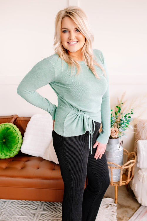 On Your Side Ruched Sweater In Sage - Maple Row Boutique 