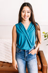 Crossover Bodysuit In Teal - Maple Row Boutique 