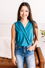 Crossover Bodysuit In Teal - Maple Row Boutique 
