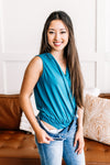 Crossover Bodysuit In Teal - Maple Row Boutique 
