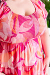 Smocked Midi Dress In Bright Disco Days - Maple Row Boutique 