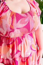 Smocked Midi Dress In Bright Disco Days - Maple Row Boutique 