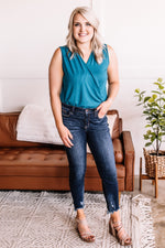 Crossover Bodysuit In Teal - Maple Row Boutique 