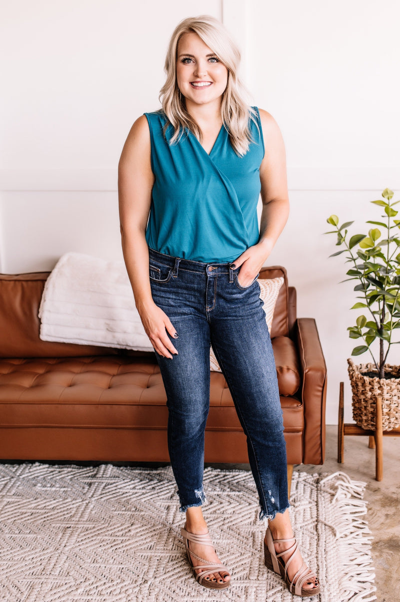 Crossover Bodysuit In Teal - Maple Row Boutique 