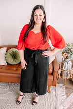 Cropped Paperbag Pants In Black - Maple Row Boutique 