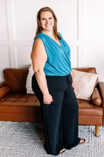 Crossover Bodysuit In Teal - Maple Row Boutique 