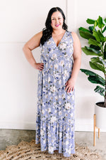 Sleeveless Maxi Dress In Blue Wildflower - Maple Row Boutique 