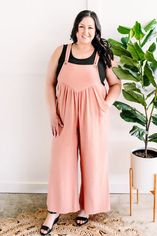 Shirring Detail Overalls In Mauve Blush - Maple Row Boutique 