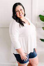 Decorative Button Baby Doll Sweater Top In Ivory - Maple Row Boutique 