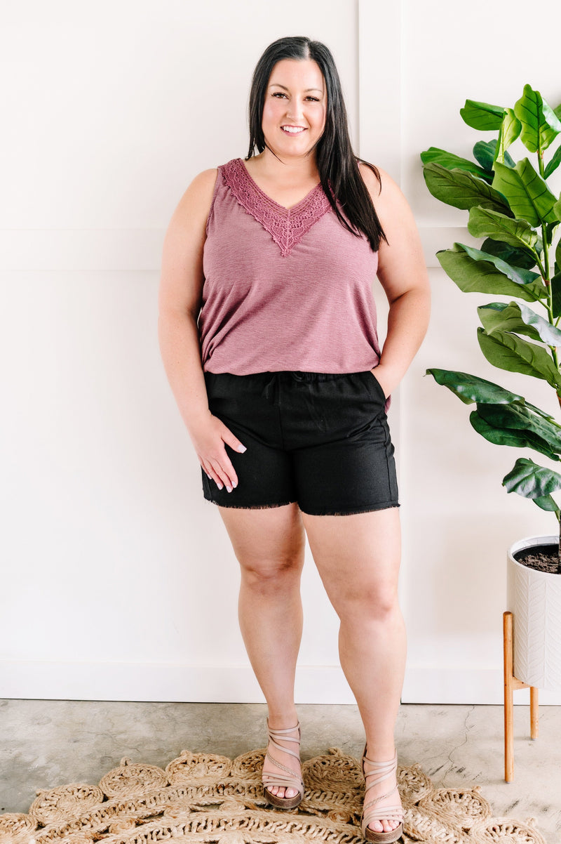 Summer Blend Drawstring Shorts In Black - Maple Row Boutique 