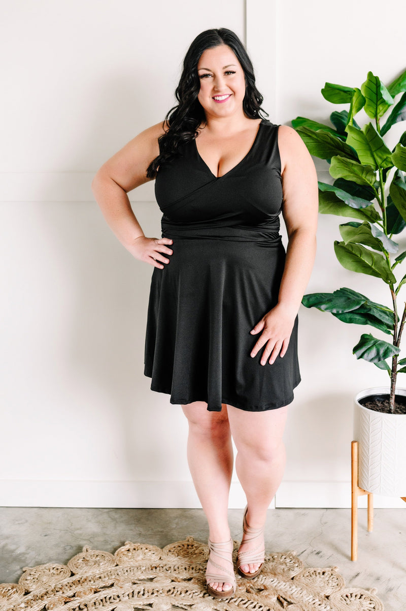Sleeveless Dress With Shorts In Deep Black - Maple Row Boutique 