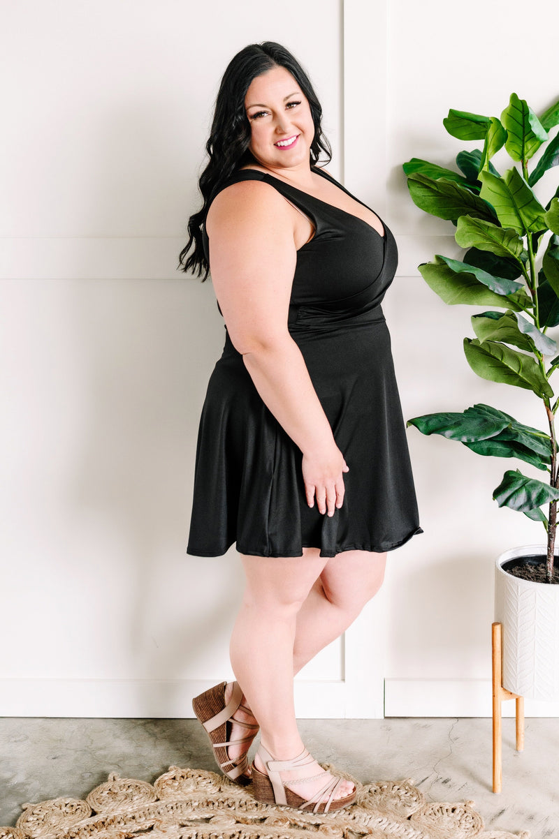 Sleeveless Dress With Shorts In Deep Black - Maple Row Boutique 