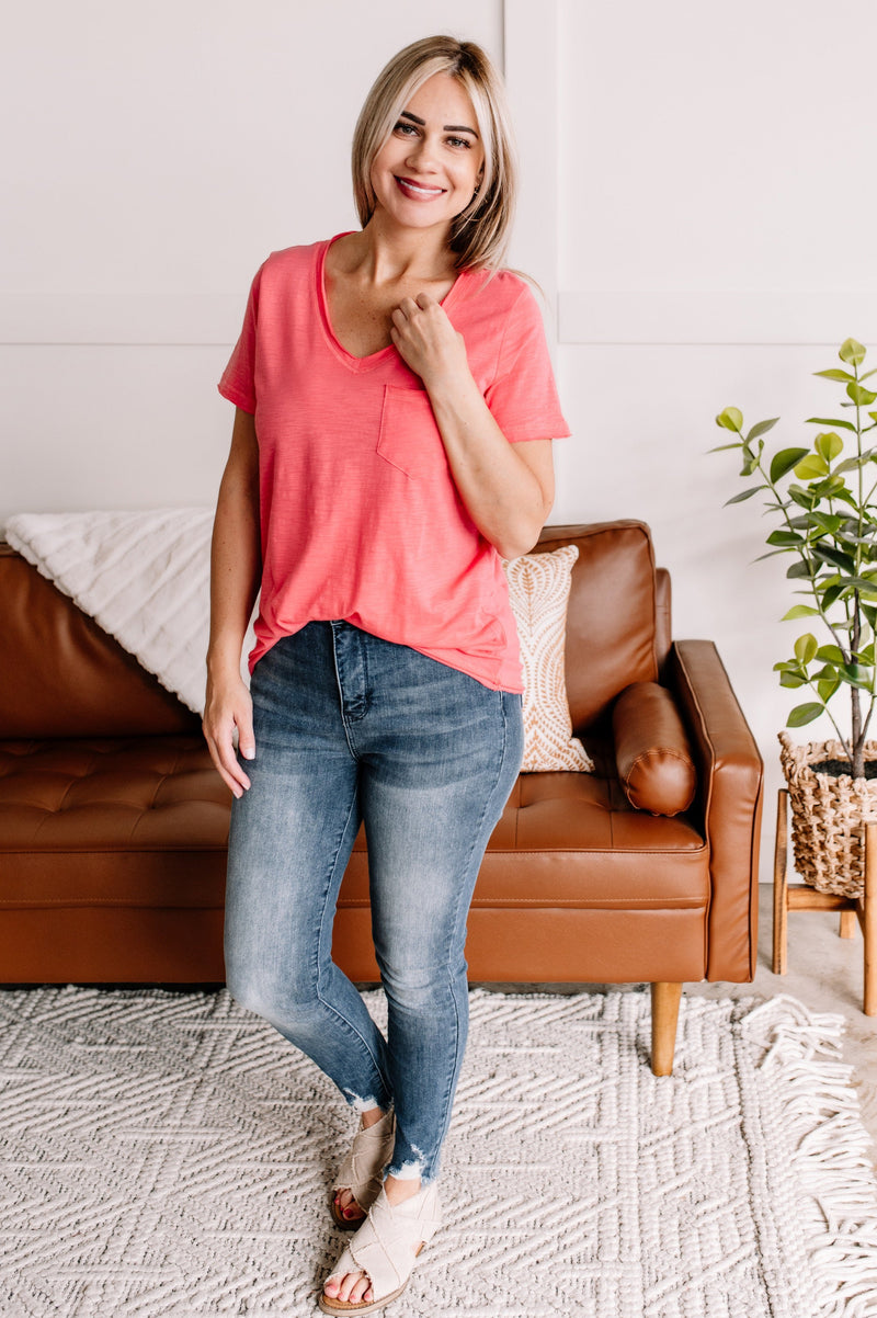 Raw Around The Edges In Coral - Maple Row Boutique 