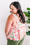 Layered, Tiered V Neck Sleeveless Top In Pink Florals - Maple Row Boutique 