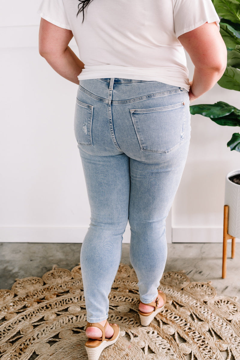 Tummy Control Summer Distressed Light Wash Judy Blue Jeans - Maple Row Boutique 