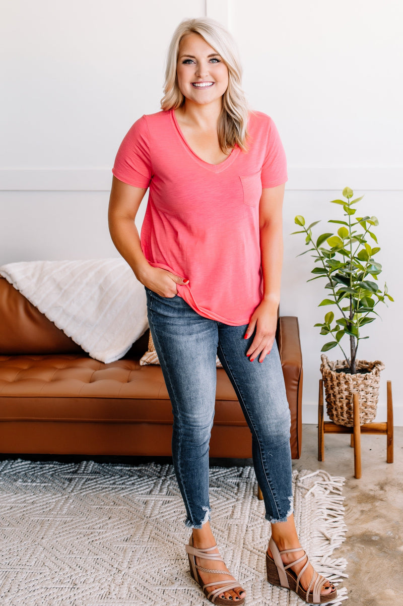 Raw Around The Edges In Coral - Maple Row Boutique 