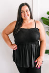 Sleeveless Smocked Top In Black - Maple Row Boutique 