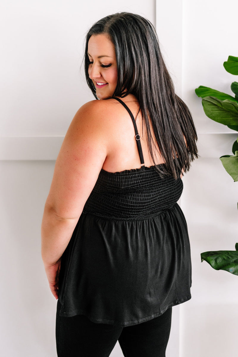 Sleeveless Smocked Top In Black - Maple Row Boutique 