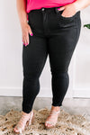 Distressed Hem Black Tummy Control Skinny Judy Blue Jeans - Maple Row Boutique 