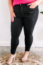 Distressed Hem Black Tummy Control Skinny Judy Blue Jeans - Maple Row Boutique 