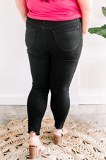 Distressed Hem Black Tummy Control Skinny Judy Blue Jeans - Maple Row Boutique 