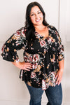 Bell Sleeve Babydoll Blouse In Black Garden Rose - Maple Row Boutique 