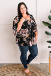 Bell Sleeve Babydoll Blouse In Black Garden Rose - Maple Row Boutique 