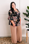 Bell Sleeve Babydoll Blouse In Black Garden Rose - Maple Row Boutique 
