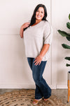 Knit, Short Sleeve Sweater With Seared Seams In Light Grey - Maple Row Boutique 