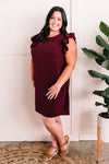 Double Ruffle Sleeve Shift Dress In Classic Merlot - Maple Row Boutique 
