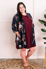 Double Ruffle Sleeve Shift Dress In Classic Merlot - Maple Row Boutique 