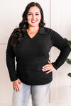 Collared Long Sleeve Top In Black - Maple Row Boutique 