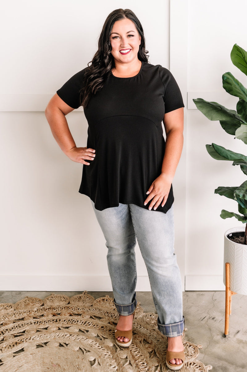 A Line Tunic Top With Flattering Seam Lines In Deep Black 11.21 - Maple Row Boutique 