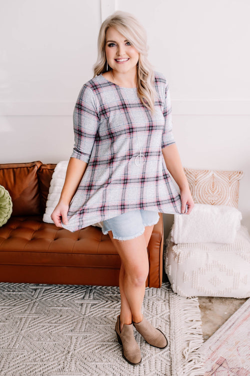 Plaid Print Asymmetrical Top - Maple Row Boutique 